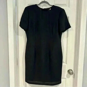 Vintage Carroll Reed Dress Size 10 Short Sleeve Black Round Neck Button Lined